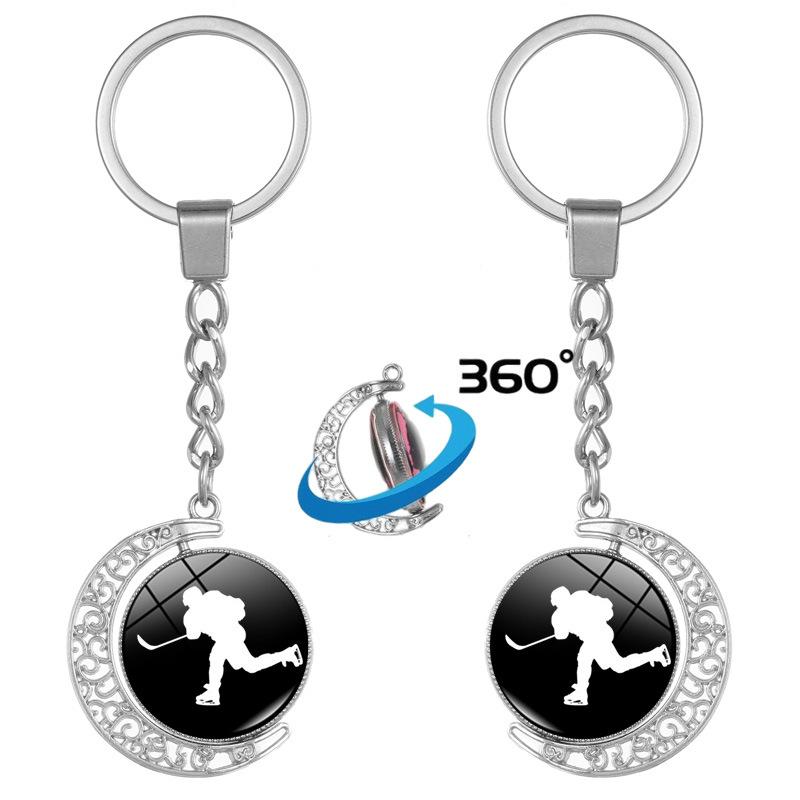 Ice Hockey Keychain, Double-Sided Rotating Key Chain Bag Pendant Small Gift Wholesale
