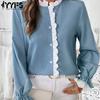 Women's Fashion Casual Spring Fall Solid Color Print Long Sleeve O-Neck Blouses & Shirts
