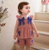 Hot Selling Patriotic Infant Girls Clothing Set Star Bow Fly Sleeve Top Plaid Shorts 2 Piece Outfit With Heart Embroidery For 0 3 Years Old Daily Wear