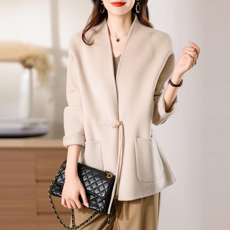 Women's Short Double-Sided Wool Coat - New 2024 Chinese Style, Petite Fit, Autumn/Winter Versatile Design