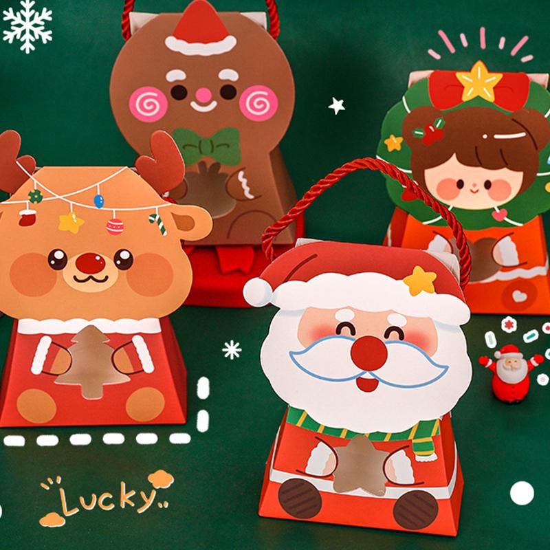 Cartoon Christmas Treat Boxes Paper Candy Gift Box Creative Gifts Packaging Handbag Cute Santa Claus Elk Packing Box Xmas Gifts