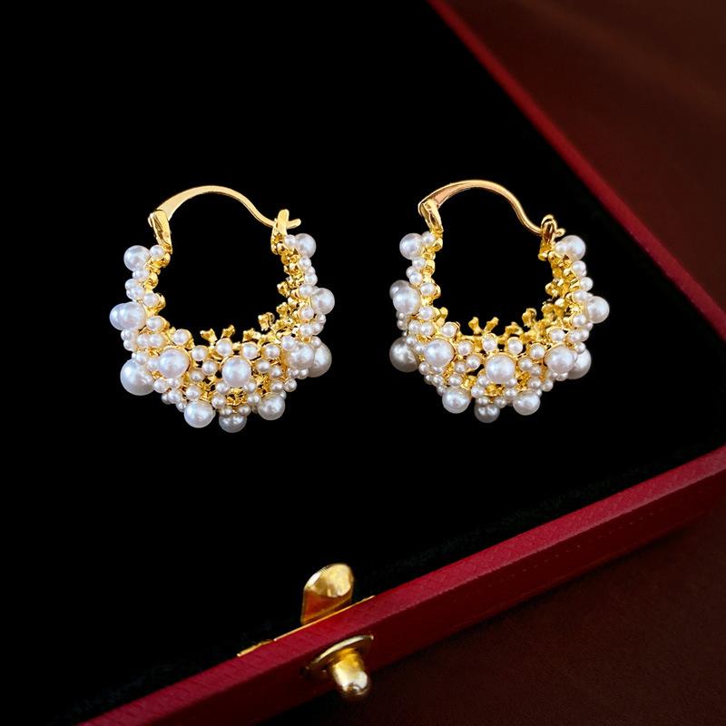 Французские ретро премиум серьги-гвоздики с имитацией жемчуга, покрытие из настоящего золота, легкая роскошь, нишевые геометрические серьги