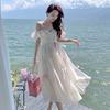 Shoulder Sexy Strap Dress Summer Strapless Corset Maxi Sundress Ladies Backless Bow Sweet Print Long Dress