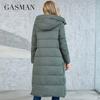 Gasman Модное женское зимнее пальто, тонкий длинный воротник-стойка с капюшоном, утепленный теплый пуховик, повседневная женская парка с карманами GM-82151