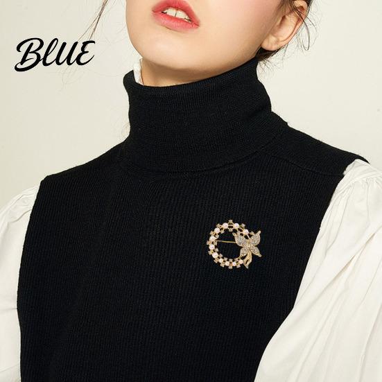 Faux Pearl Rhinestone Brooch Anti-Exposure Round Women Shape with Rhinestones