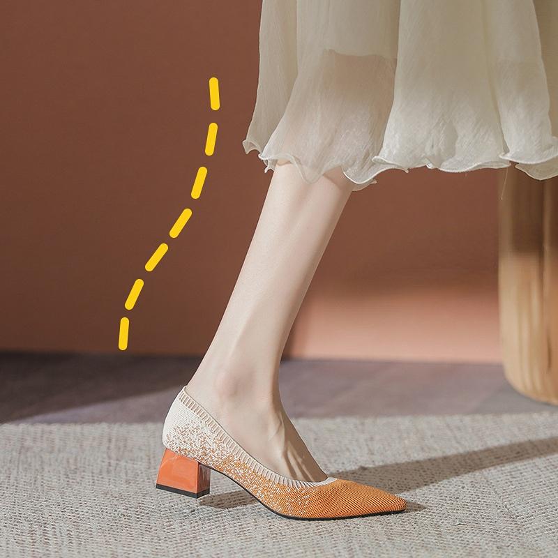 Модные туфли-лодочки женские 2024 новые универсальные вязаные туфли толстые каблуки и острые носки легкие туфли из сетки 40 Zapatos De Mujer