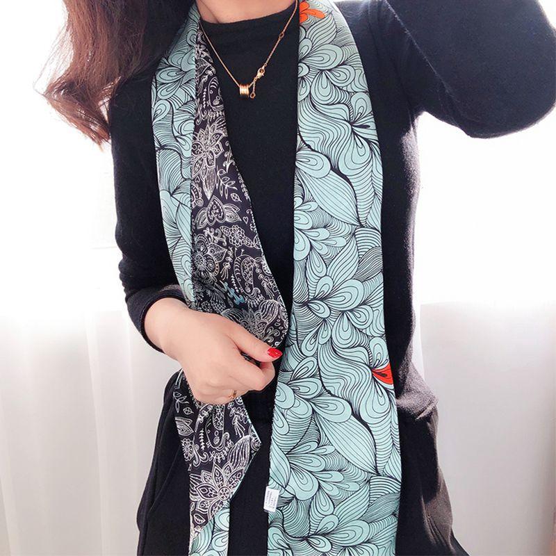Silk Scarf Women'S Spring And Autumn Thin Temperament Mulberry Silk Thin And Narrow Long Scarf Hair Tie Bag Suit Shirt Scarf