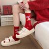 Cartoon Horse Red Socks Cotton Women Horse Tube Socks Breathable New Year Red Socks  Streetwear