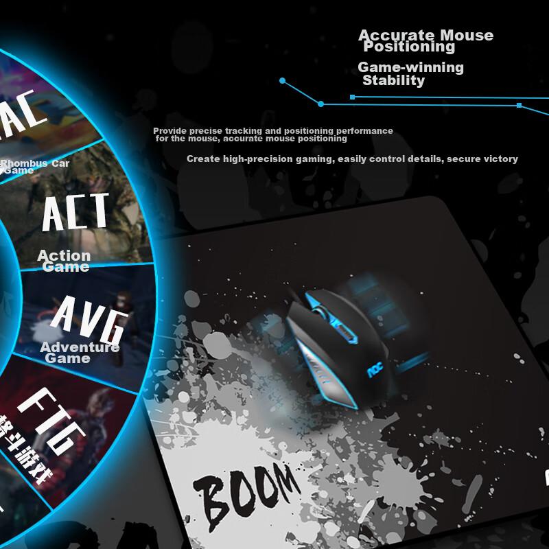 AOC Gaming Mouse Pad, Medium And Small Sizes, 350*300*4mm, Thickened with Locked Edges, Office Keyboard Computer Desk Pad, M131/93BOOM Black