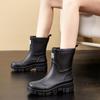 Women's Stylish Mid-Tube Rain Boots: Fashionable, Slim, Low-Heel, Non-Slip Rubber Shoes for Outdoor Camping In Autumn and Winter