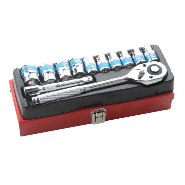 12-Piece Socket Wrench Repair Tool Set In Iron Box