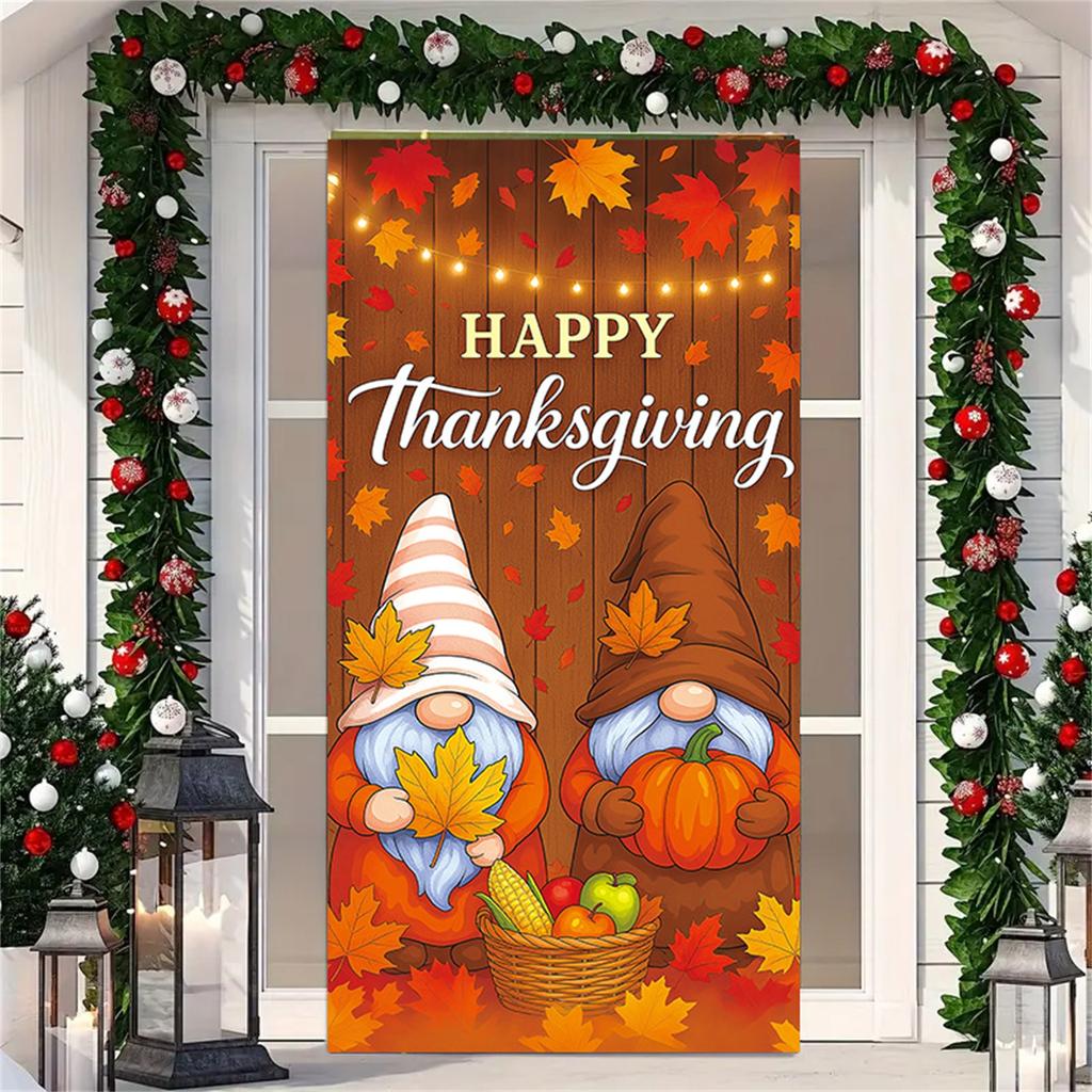90*180cm Thanksgiving Gnome Door Curtain Decoration Happy Thanksgiving Day Decorations