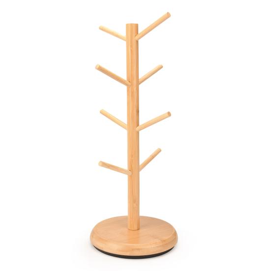 Cup Holders Tree Wooden Rotating Cup Stand with 8 Hooks Coffee Mug