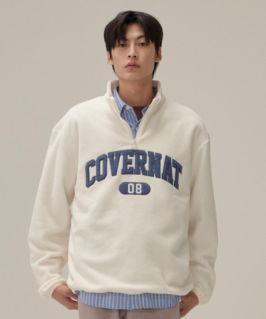 COVERNAT Arch Logo Fleece Half Zip Sweatshirt Ivory