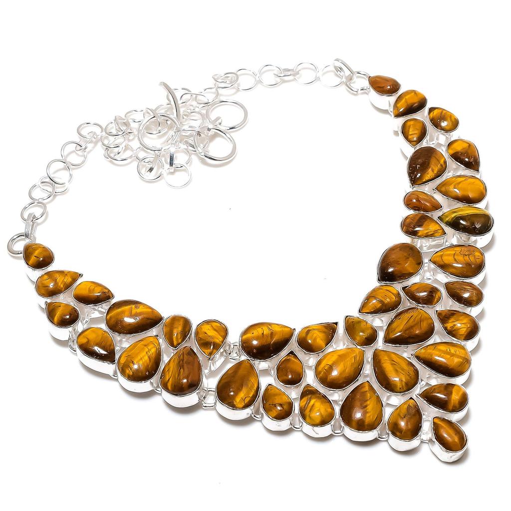 Натуральный тигровый глаз драгоценный камень ручной работы из серебра 925 пробы гальванопластика ожерелье, тигровый глаз серебро для жены унисекс ожерелье пасхальные подарки