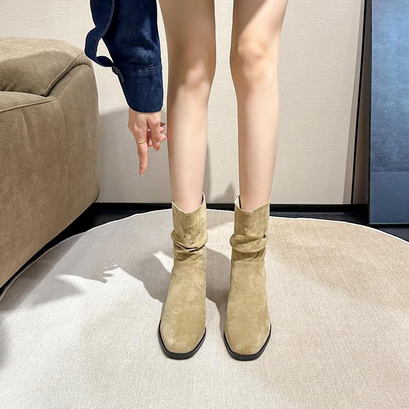 Женские новые ретро ботинки на скрытой платформе с плиссировкой, ковбойские ботинки в западном стиле с острым носком, повседневные универсальные ботильоны-чулки, рыцарские короткие ботинки