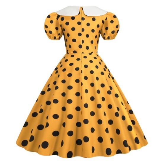 Женское праздничное платье Vinatge с большим подолом, контрастным цветом, точечным принтом, высокой талией, молнией сзади, короткими рукавами-пузырьками, кукольным воротником, 50-х, 60-х годов, свадебное платье принцессы для выпускного вечера