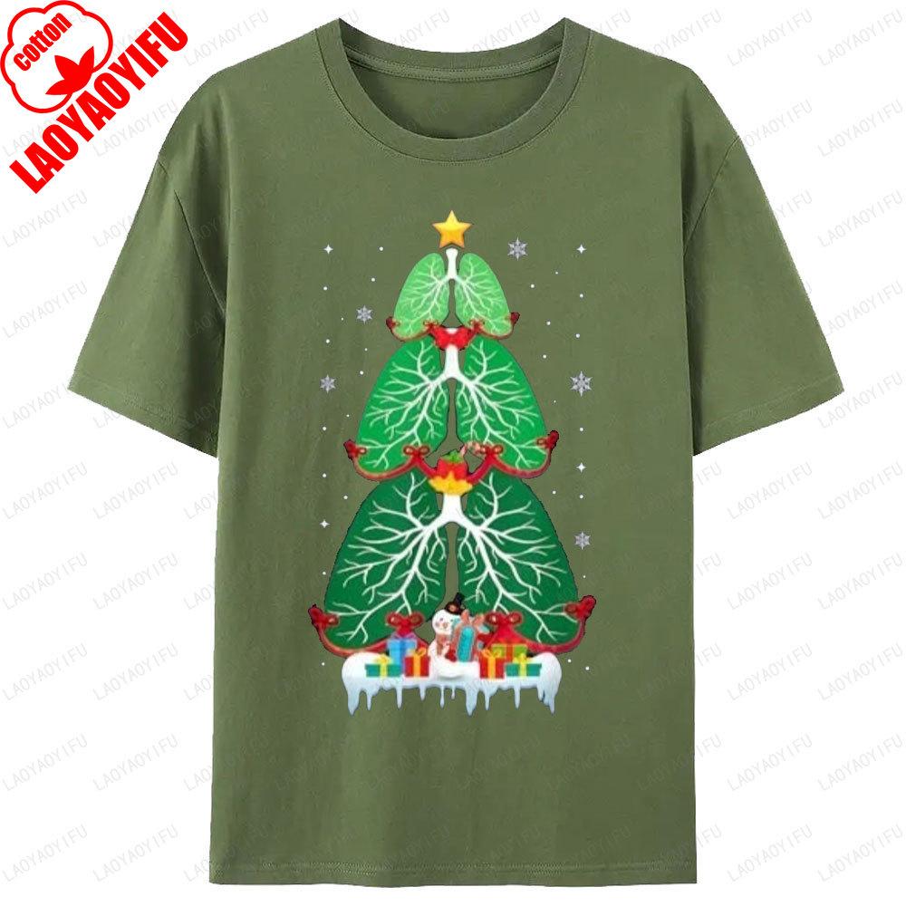 Lung Christmas Tree Lady Tshirt Snowunisex Respiratory Therapy Xmas Unisex Unisex Cotton Therapist Teetops Graphic T Shirts Gift