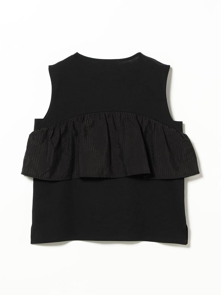 LIFE STORE by BEAMS TEE Mixed Material Ruffle Top Black Free BMING S/S Women's