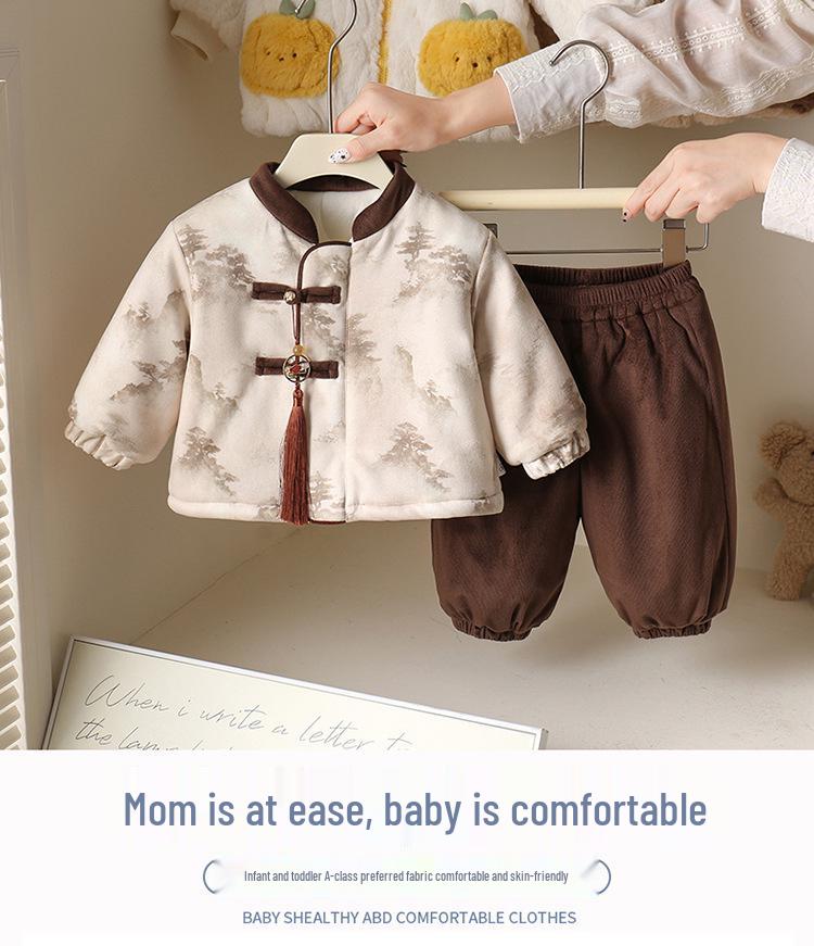Зимний двухпредметный комплект из флиса в китайском стиле для младенцев и малышей