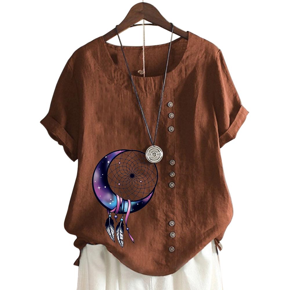 Women's Fashionable Round Neck Short Sleeve Top with Popular Floral Pattern in 11 Colors