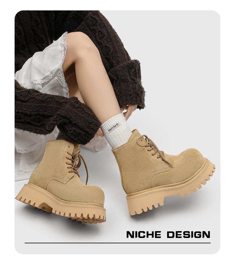 Женские винтажные замшевые рабочие ботильоны 2025 года - На толстой подошве, Желтые, Уличный стиль для весны и осени