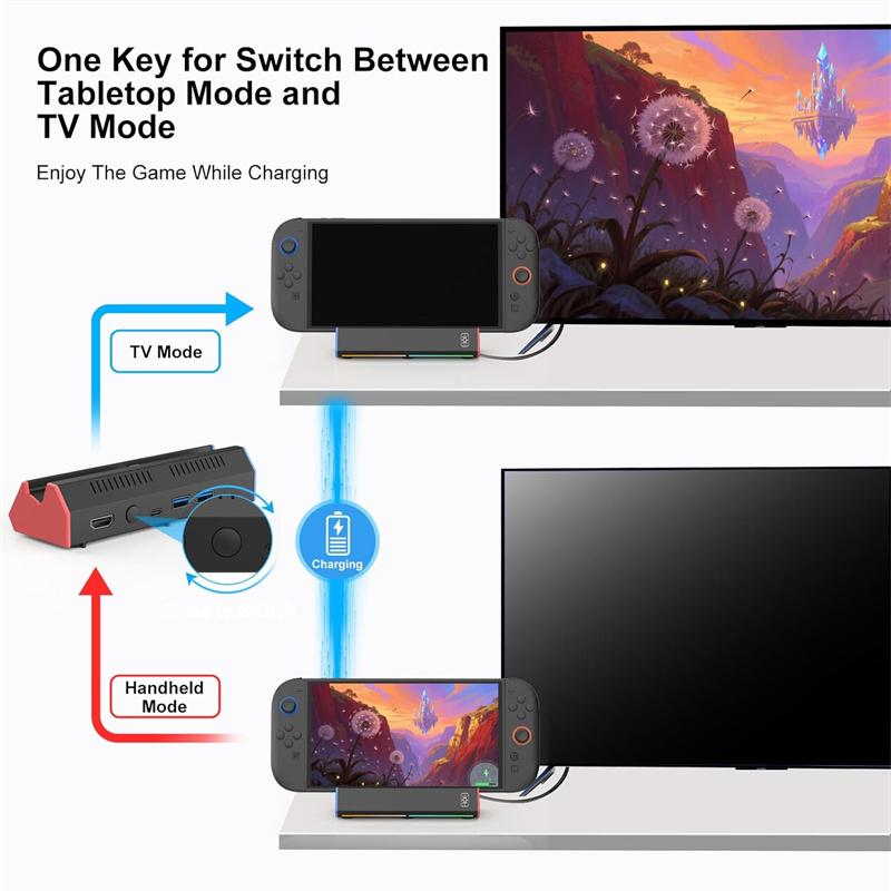 ТВ-док-станция для Switch 2, зарядная док-станция, портативный адаптер-док-станция для ТВ Switch 4K HDMI-совместимый, с портом Type C / USB