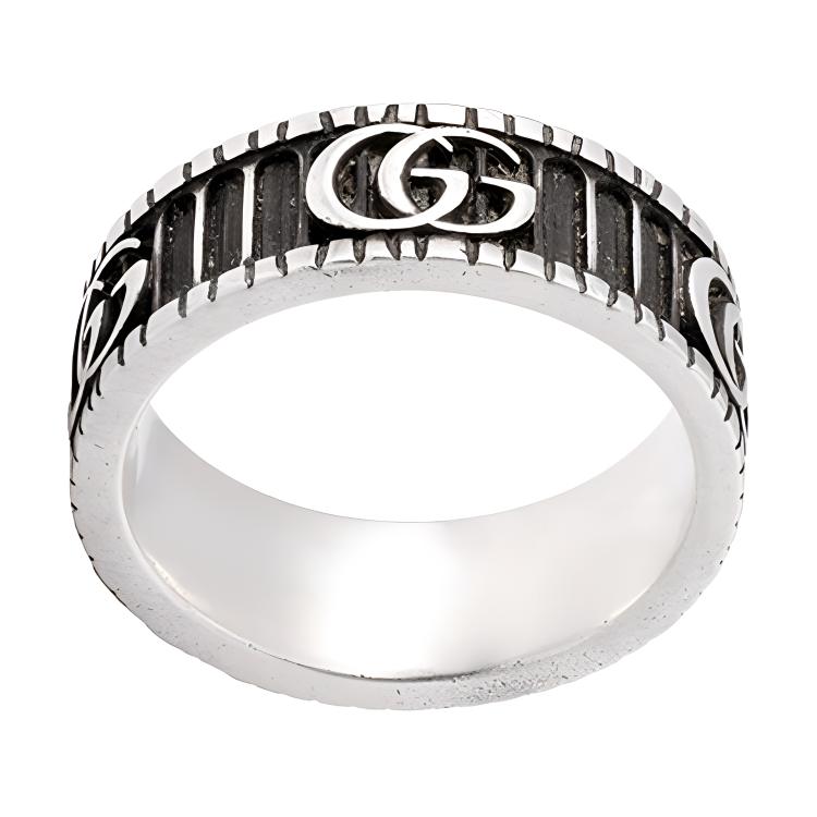 Gucci Кольцо GG Marmont с логотипом Double G, классическое, стеганое, винтажное, потертое, матовое, из стерлингового серебра 925 пробы, мужское кольцо YBC551899001