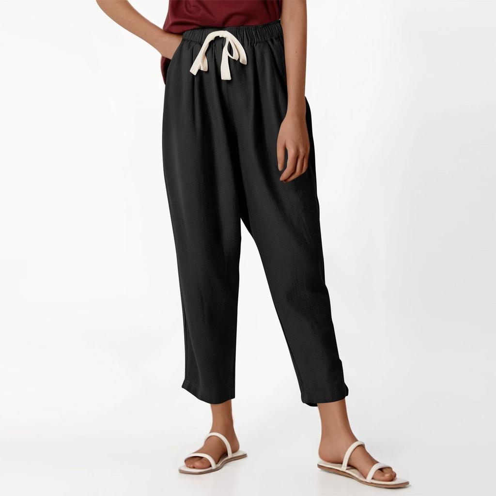 Женские повседневные модные брюки 9/10 с эластичным поясом и шнурком, однотонные брюки