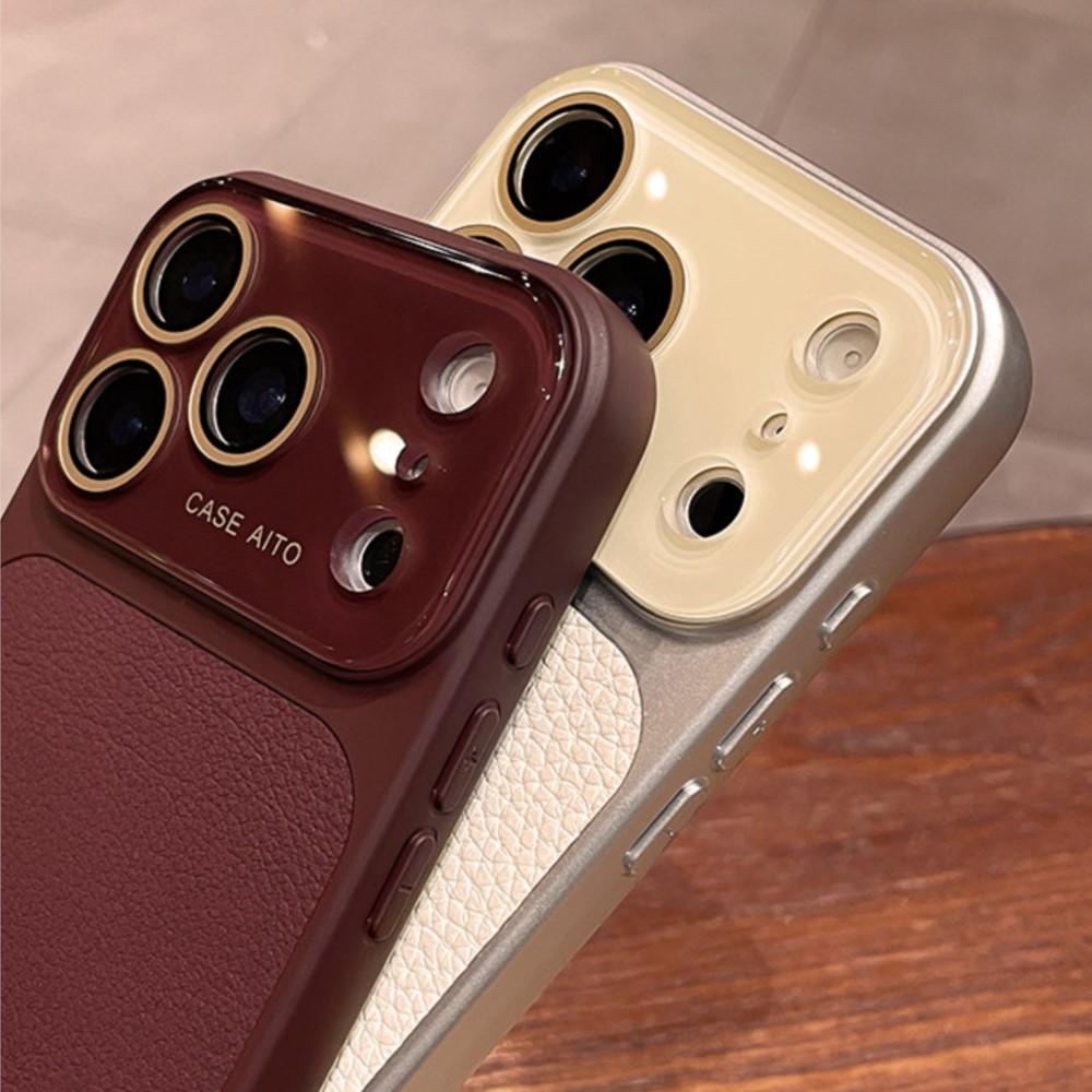 Кристальный чехол с большим окном из кожи личи для iPhone 17 16 15 14 13 Pro Max 17Pro Ударопрочный бронированный мягкий бампер Защитная накладка Skin