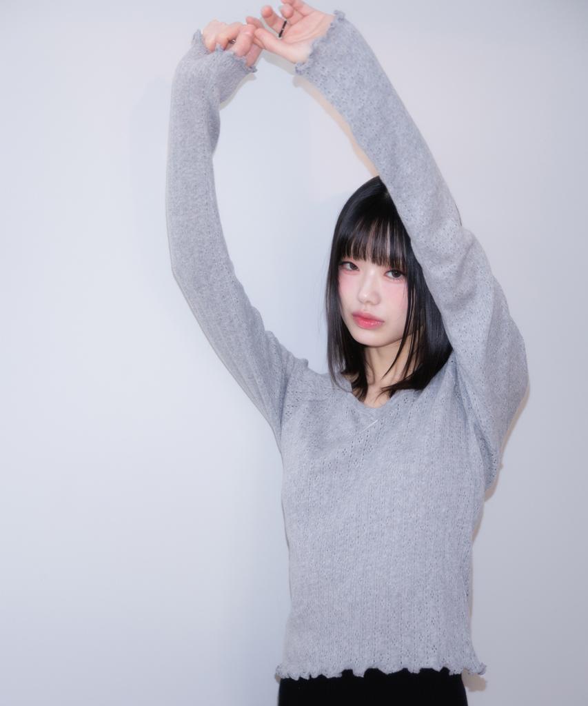 ROSEFRANTZ Lace Label V-Neck Long Sleeve [Gray]