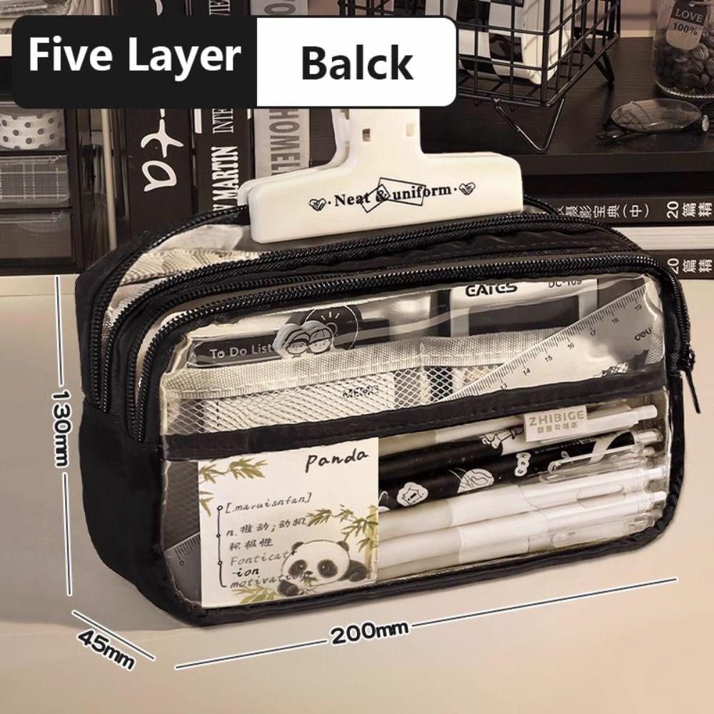 PU Leather+PVC Pencil Case Five-Layer Pencil Box High Quality Pen Bag  School Office