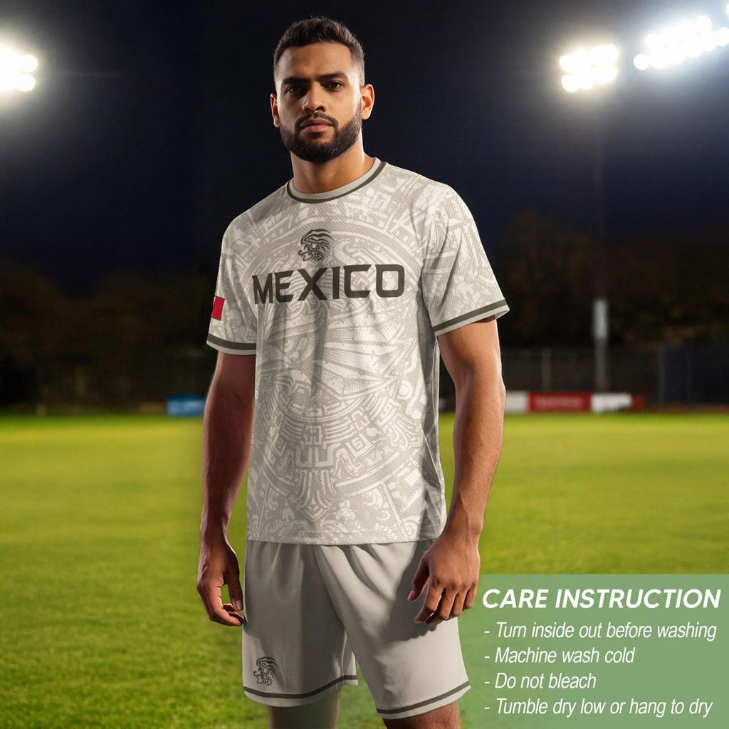 Men's Casual Short Sleeve Soccer Jersey Top with Graphic Print Mexico Theme Lightweight Breathable Athletic Shirt