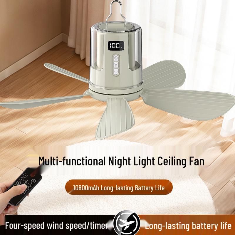 Rechargeable Silent Ceiling Fan with USB Night Light for Dorms and Outdoor Camping