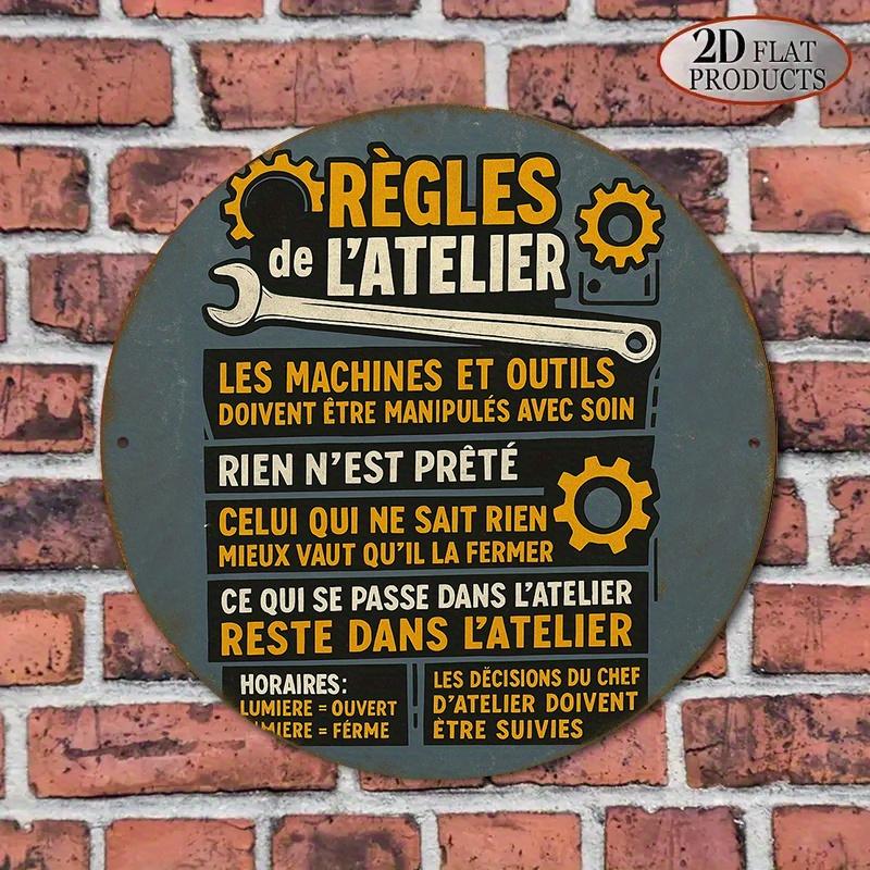 pc Round French Aluminum Sign Vintage Decorative Plaque about Workshop Rules Workshop Decoration Decoration Sign