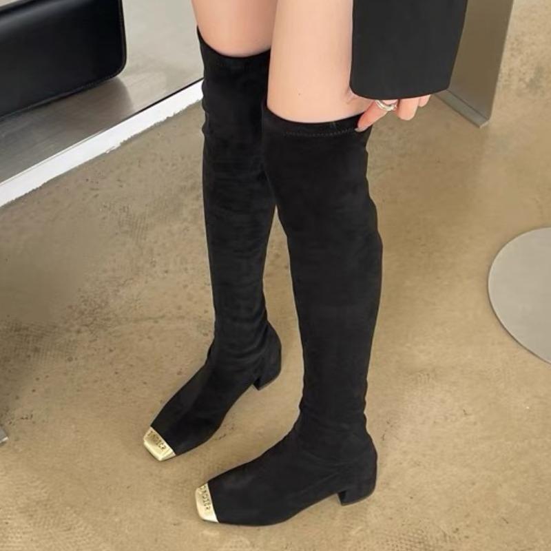 2024 Winter New Women's Designer Square Toe Suede Comfortable Tall Warm Elegant Fashion Boots