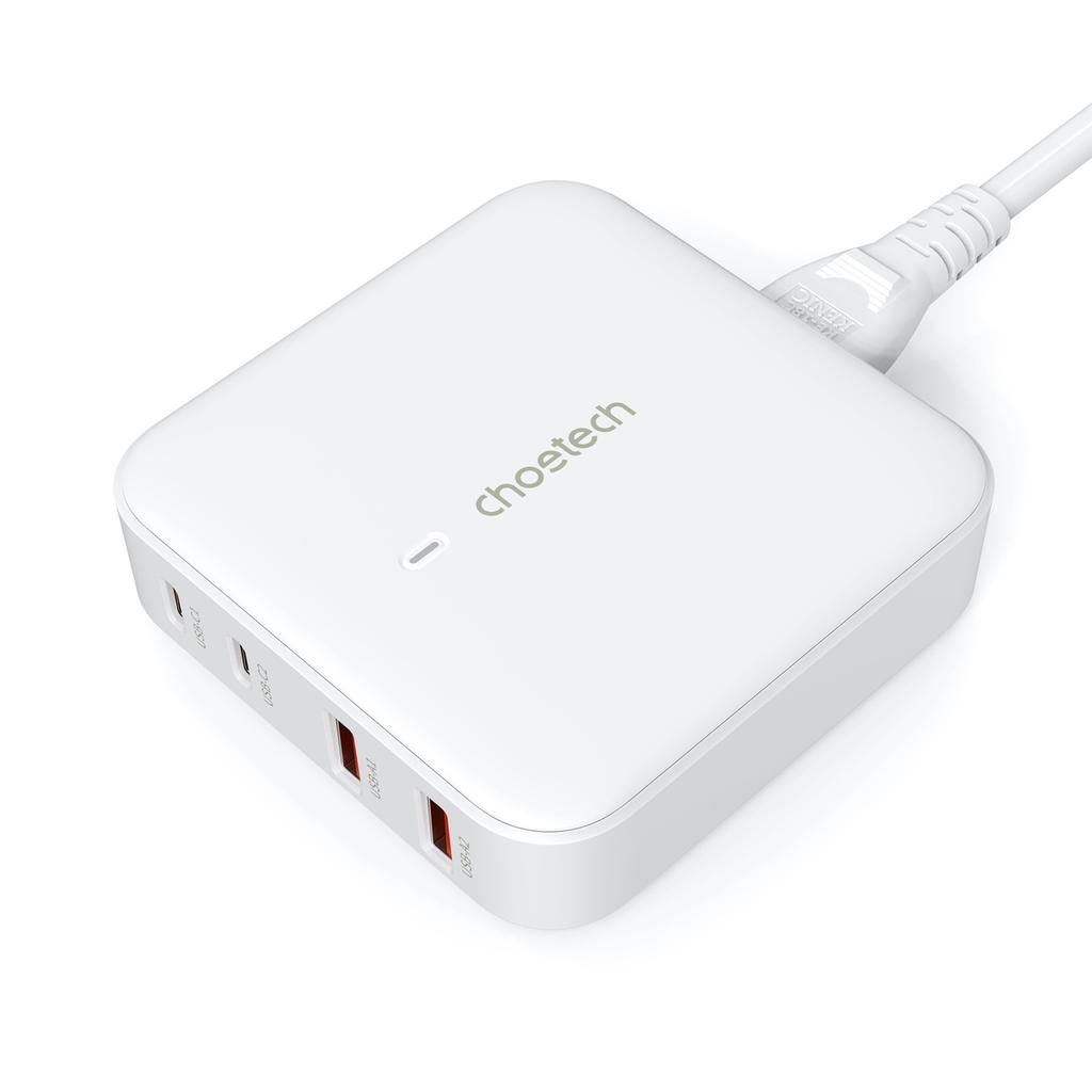 Choetech PD8008 100W GaN Fast Charger, Dual USB-A & USB-C Ports - White