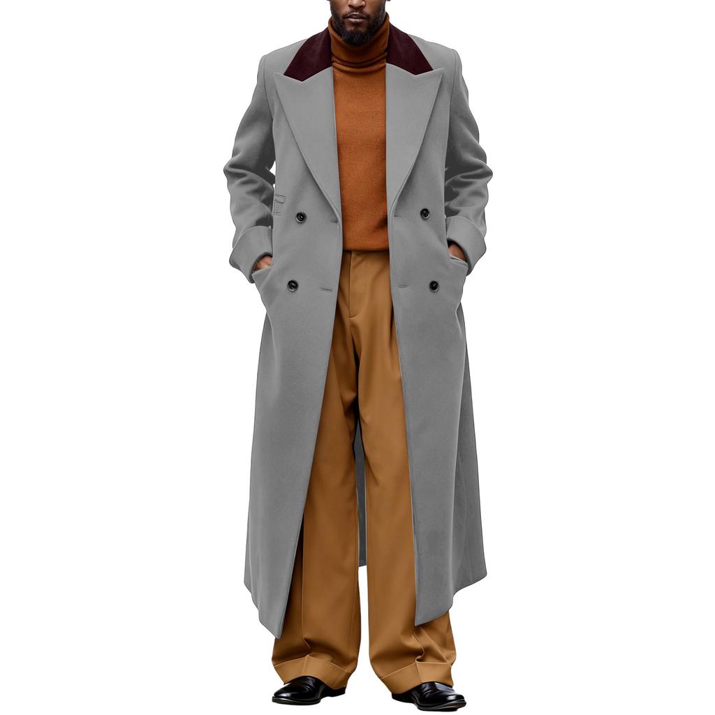 Мужское британское однотонное длинное пальто, модное теплое шерстяное пальто