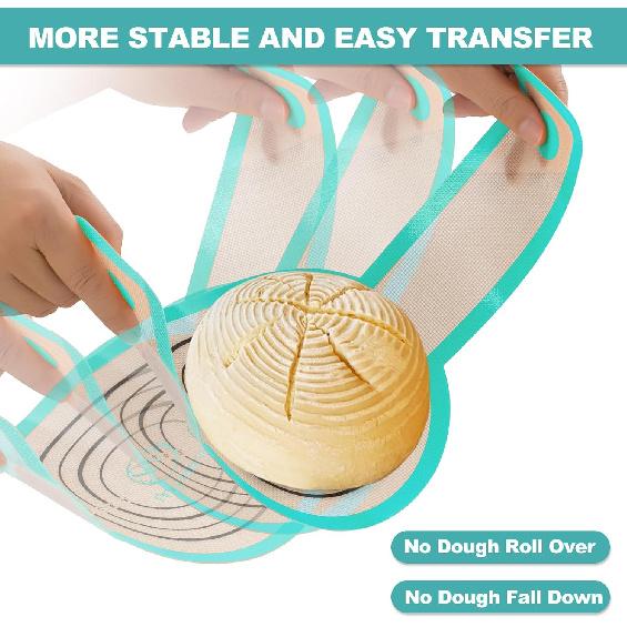 Silicone Bread Sling Dutch Oven - Best Japan Silicone Non-Stick & Easy Clean Reble Baking Mat With Extra Long Handles, Baking Sheet Liner 2 Pcs (Aqua