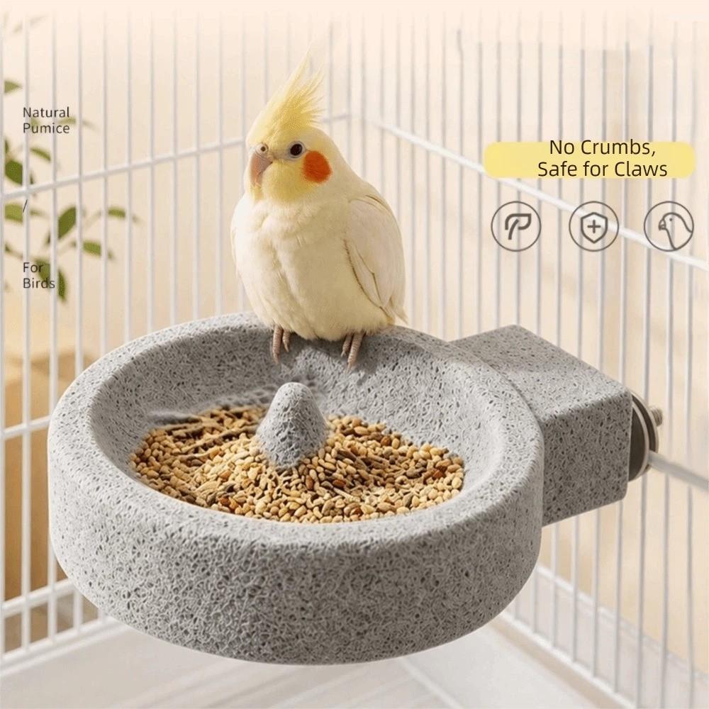 Round Bird Food Bowl Station Pole Wear-Resistant Parrot Stone Bowl Stone Bird Feeder Dish Aviary