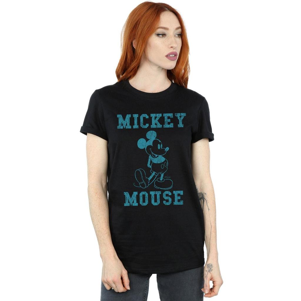 Disney Womens/Ladies Mickey Mouse Distressed Kick Mono Cotton Boyfriend T-Shirt