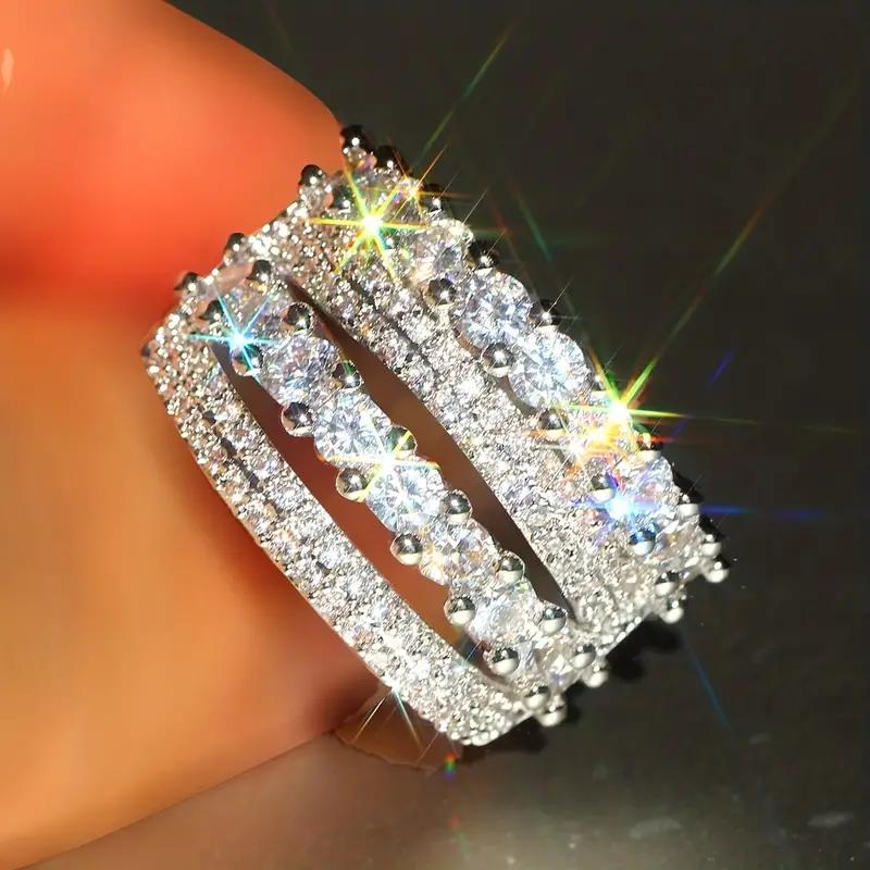 Huitan Модные Роскошные Широкие Кольца Женские Серебряного Цвета Обручальные Кольца Аксессуары Полностью Усыпанные Сверкающим Кубическим Цирконием Изысканные Ювелирные Изделия