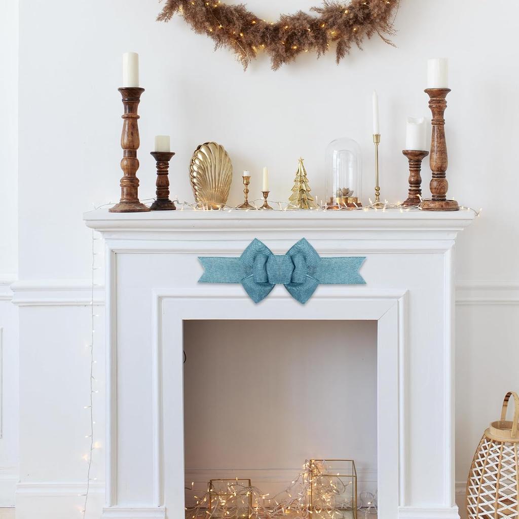 2pcs Denim Blue Wreath Bows, Farmhouse Burlap Bow for Wreath Solid Rustic Crafts Decorative Hanging Ornament Bow for Indoor Outdoor Wedding Holiday