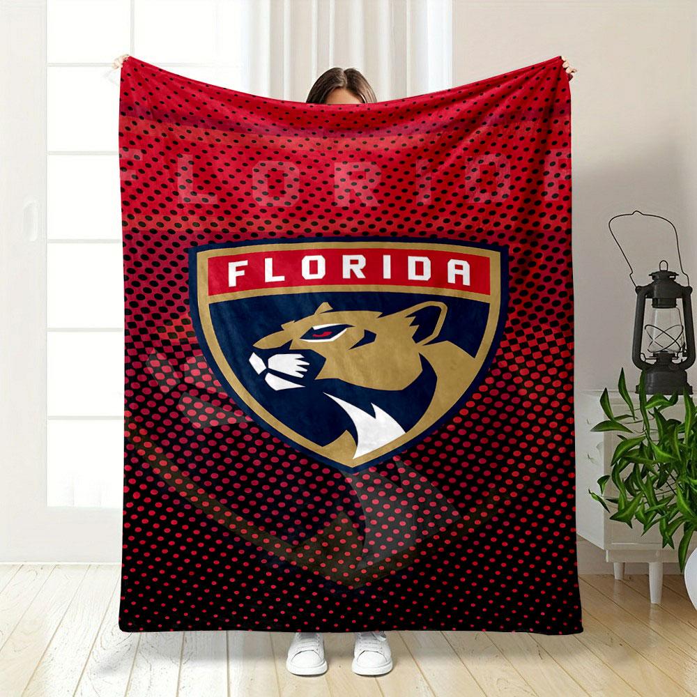 "Florida Panthers Logo on Red Background" Patterned blanket, flannel, suitable for all seasons, home decor, warm and cozy