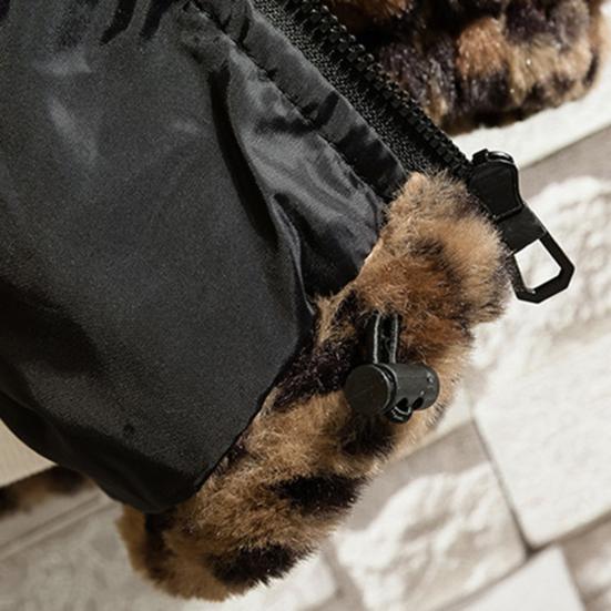 Leopard Print Long Sleeve Pockets Zipper Closure Men Coat Winter Thickened Double-sided Plush Hooded Outerwear