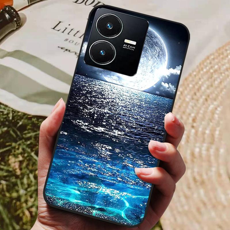 Для чехла Vivo Y22 Y22s 2022 Модный расписной черный силиконовый мягкий чехол на заднюю панель Для чехла для телефона Vivo Y22s VivoY22 Y 22 Y22 s 4G Coque