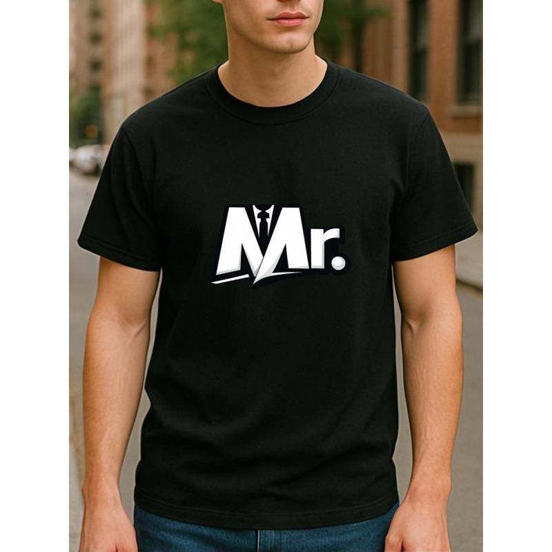 Европейские размеры Г-н. Принт с буквами, Универсальные повседневные топы, Повседневные футболки с коротким рукавом, Мужская одежда