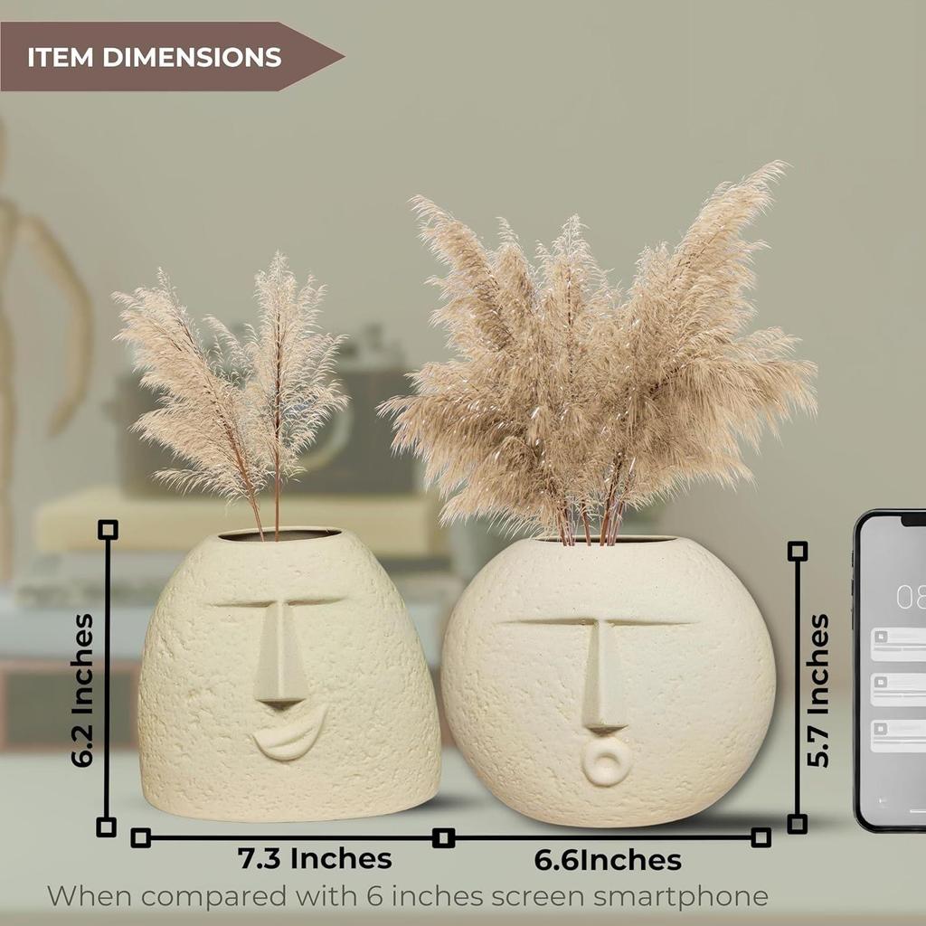 Керамическая бежевая ваза «Kiss Face» | Вазы для домашнего декора Декоративная ваза для сухоцветов и пампасной травы — набор из 2 штук Новые