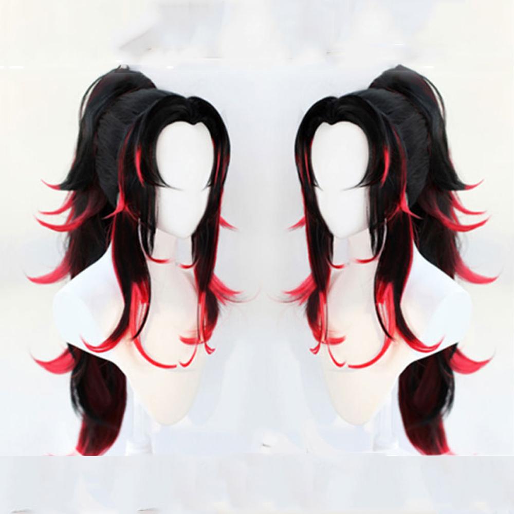 HAIRJOY Синтетические волосы KNY Кокушибо Длинный прямой хвост Красно-черный Парик для косплея Вечеринка Хэллоуин