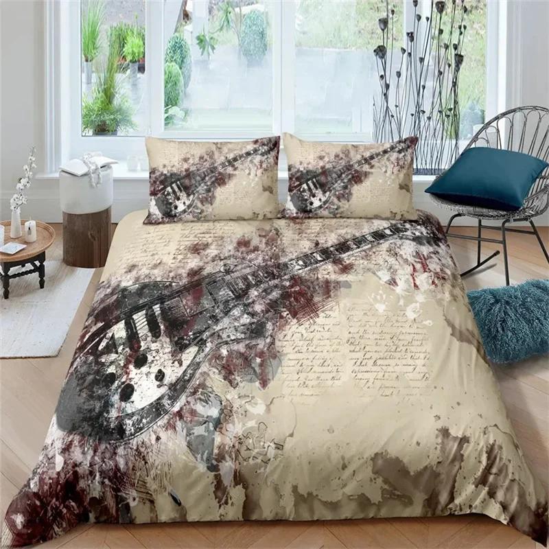 Comforter Music Guitar Bedding Set King Queen Heavy Metal Punk Rock For Teen Boy Musical Note 2/3Pcs Polyester Comforter